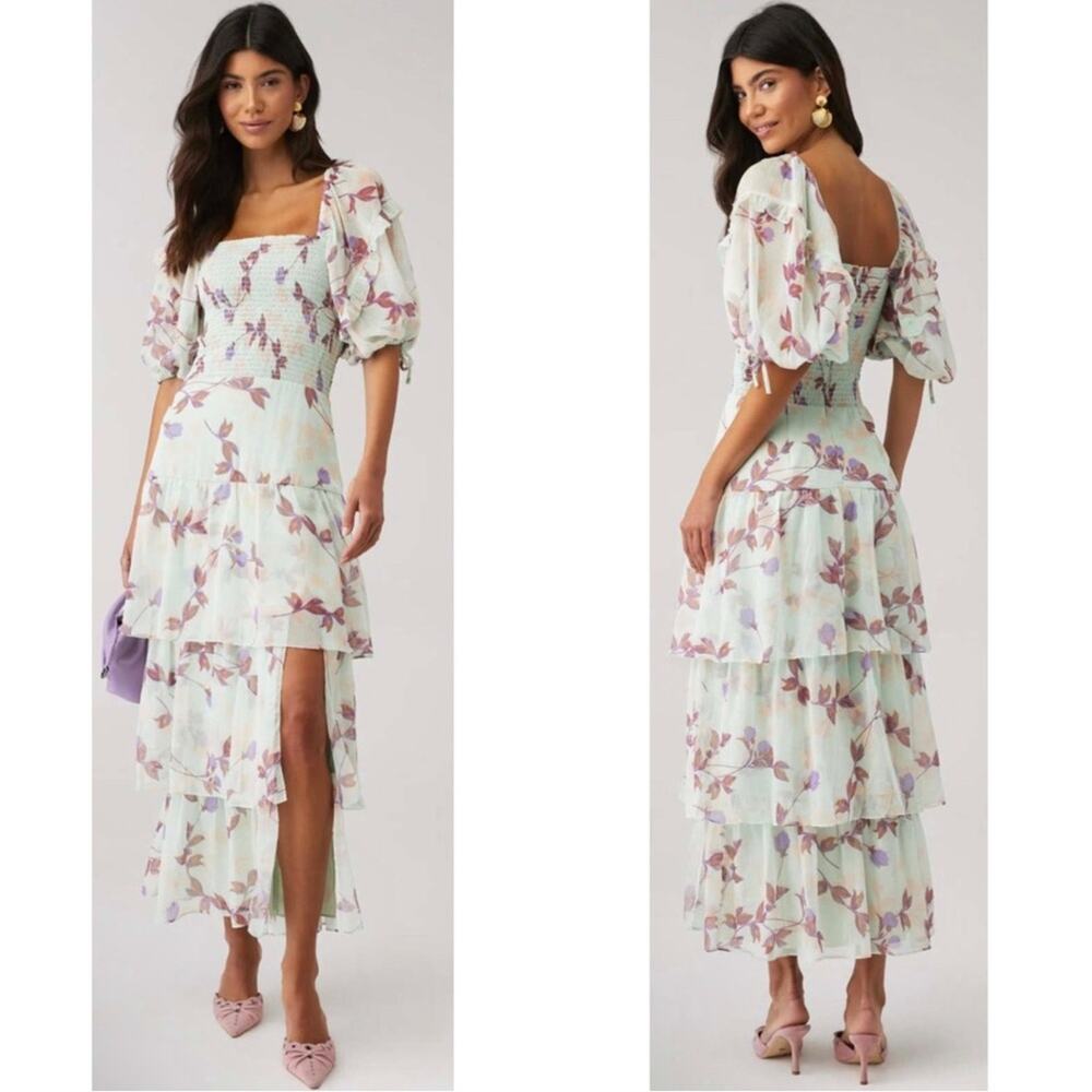 AMANDA UPRICHARD Florentina Floral Tiered Maxi Dress in Monte Carlo Size Large
